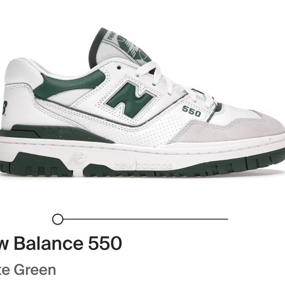 New Balance Men's 550 White and Dark Green Sneakers - Picture 3 of 5